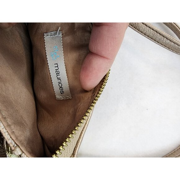 Maurices Beige Gold Basketweave Wristlet Wallet Small Crossbody Shoulder Purse - Picture 4 of 9